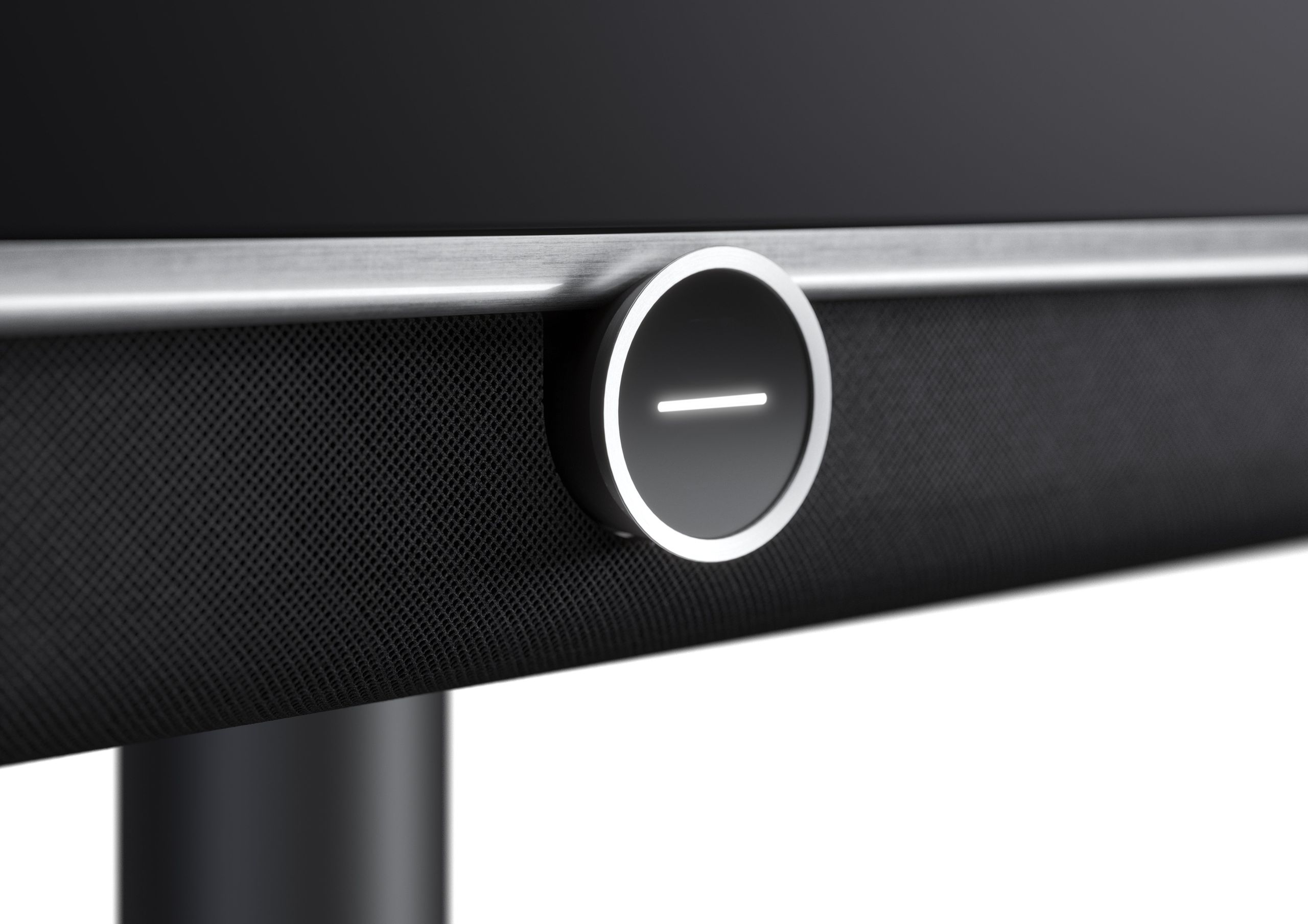 Loewe Antares Series television, detail of the control ring and soundbar