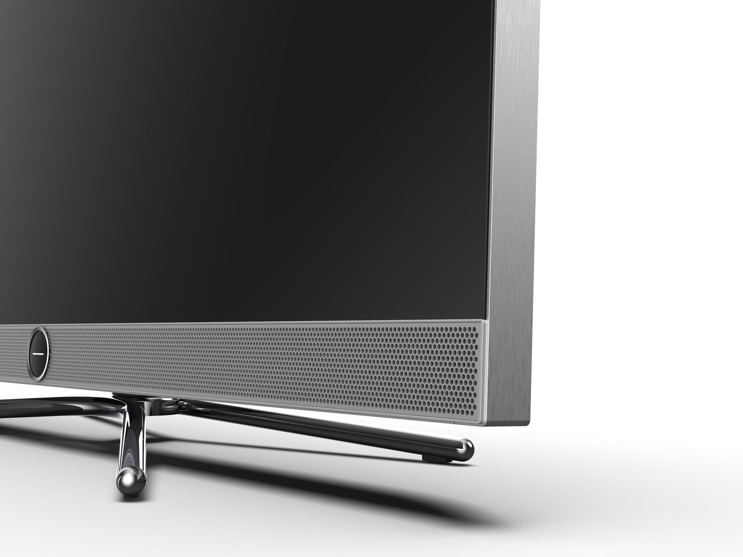 Loewe Vega Series television, detail of the stand and soundbar